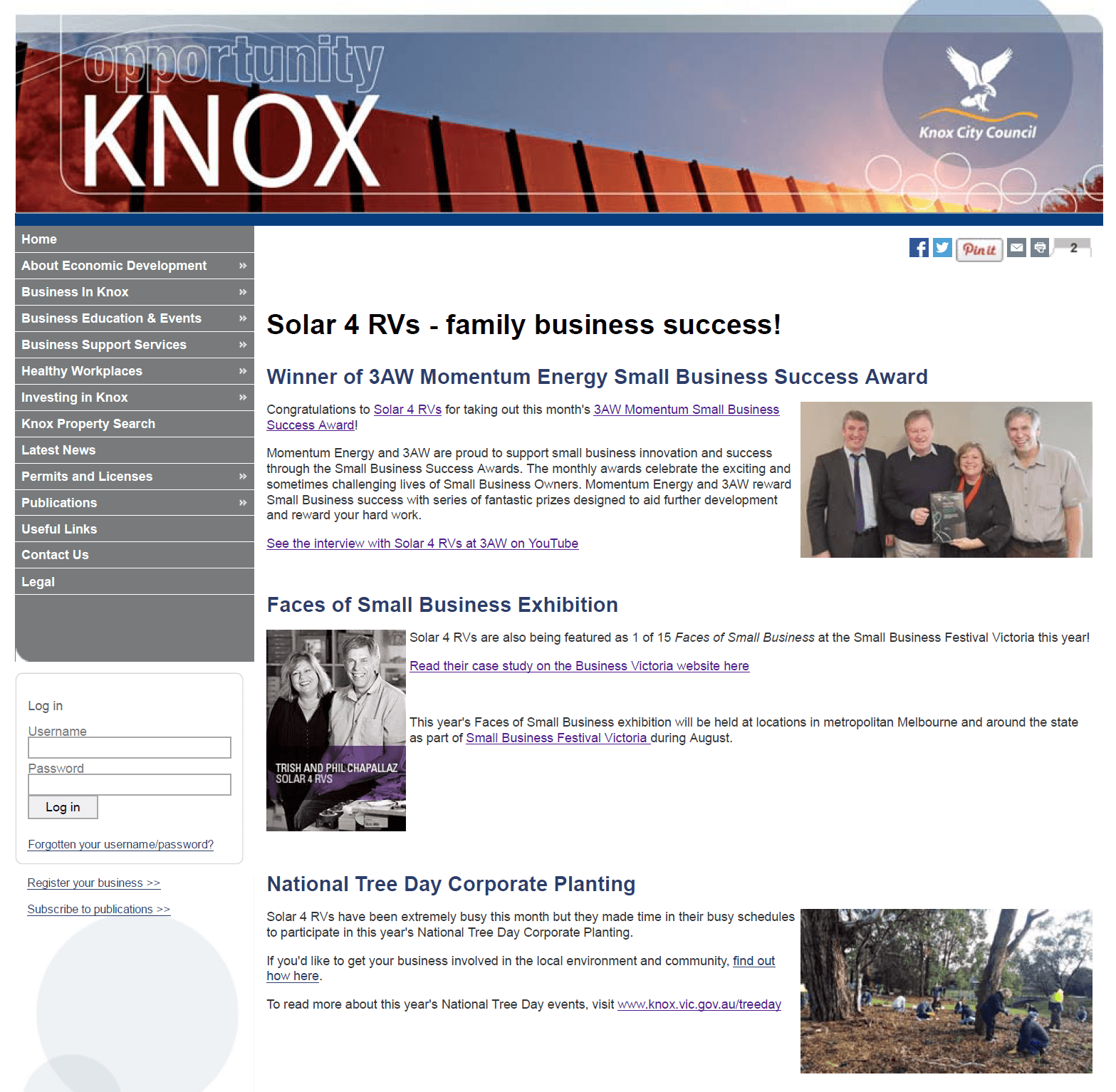 Knox Business Direct web page features Solar 4 RVs success