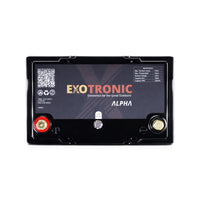 Top-down view of 100Ah lithium battery showing terminals and power button