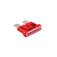 Perspective view of the red 10A 58V blade fuse showing the housing and silver blades