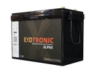 Side angle view of 12V 340Ah lithium deep cycle battery with rope handles and branding