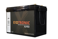 Side angle view of 12V 340Ah lithium deep cycle battery with rope handles and branding