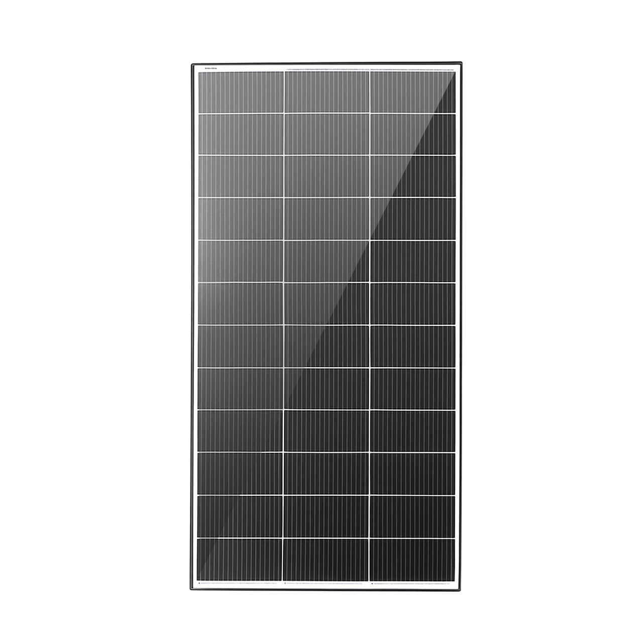 Front view of Exotronic 200W fixed solar panel with black anodised aluminium frame