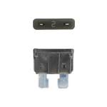 Grey 2A ATO/ATC automotive blade fuse with silver-plated terminals showing top and side profiles