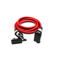 Coiled 2m red 8AWG extension lead with 50A Anderson style plugs and dust caps
