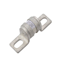 Angled view of 300A MEGA-style ceramic fuse showing metal terminals and printed rating specifications