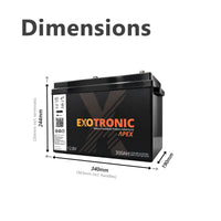 Dimension drawing showing the 300Ah battery length, width and height