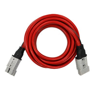 Top-down view of coiled 3m red 8AWG extension cable with 50A Anderson style connectors