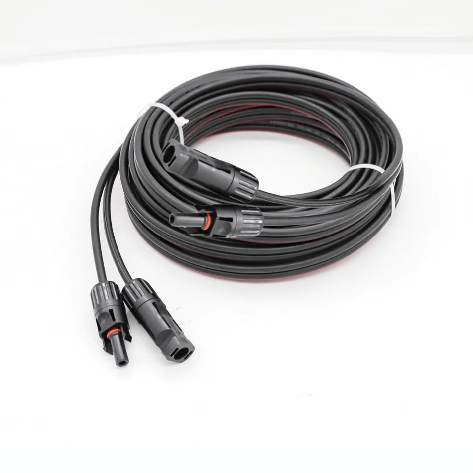 Coiled 3m twin solar extension cable with pre-terminated MC4 connectors in black