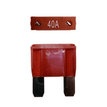 Orange 40A maxi blade fuse showing top amperage rating and side profile with silver terminals