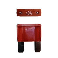 Orange 40A maxi blade fuse showing top amperage rating and side profile with silver terminals