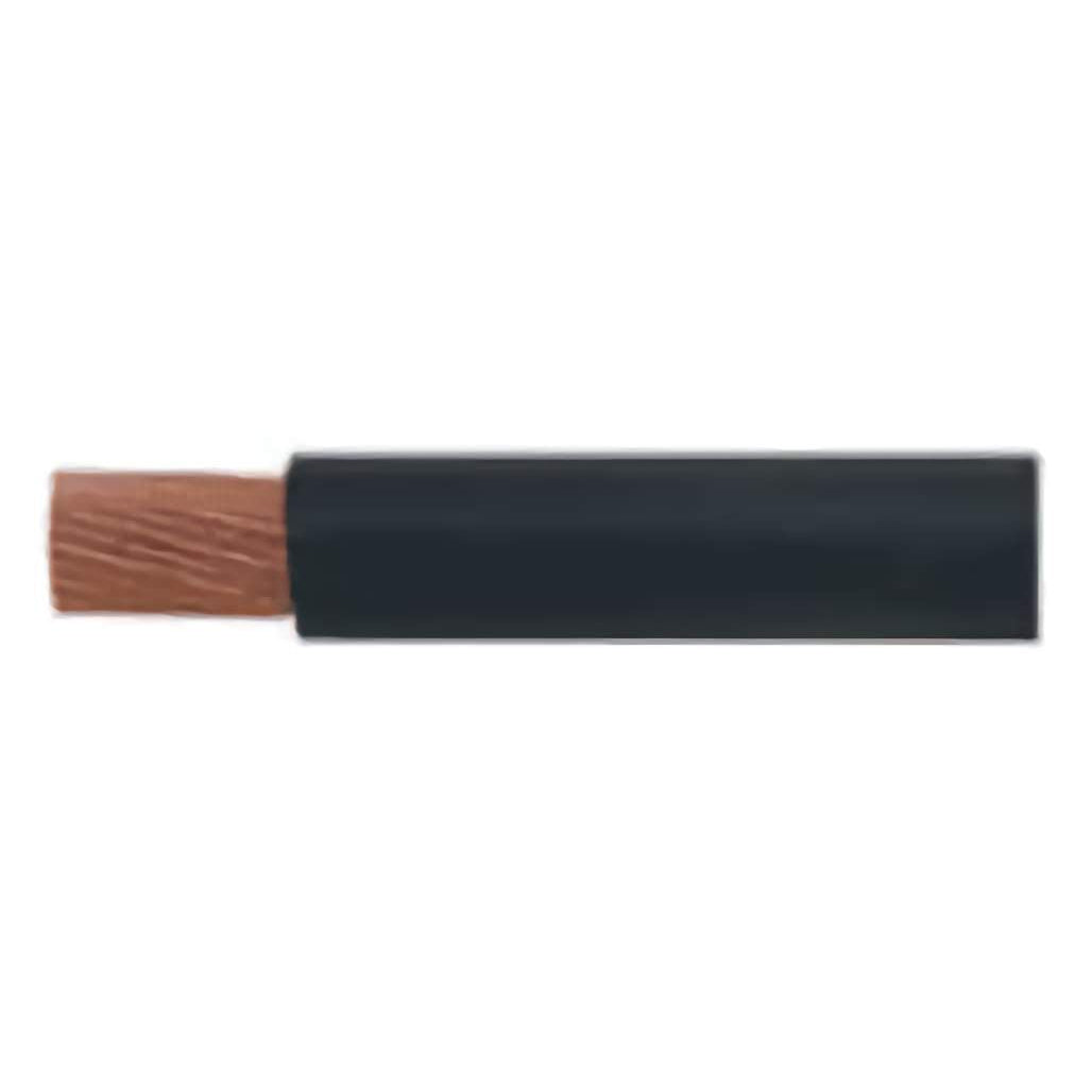 Side view of stripped 4B&S black single core automotive cable showing multi-stranded copper conductor