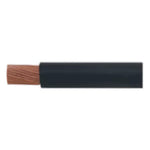 Side view of stripped 4B&S black single core automotive cable showing multi-stranded copper conductor
