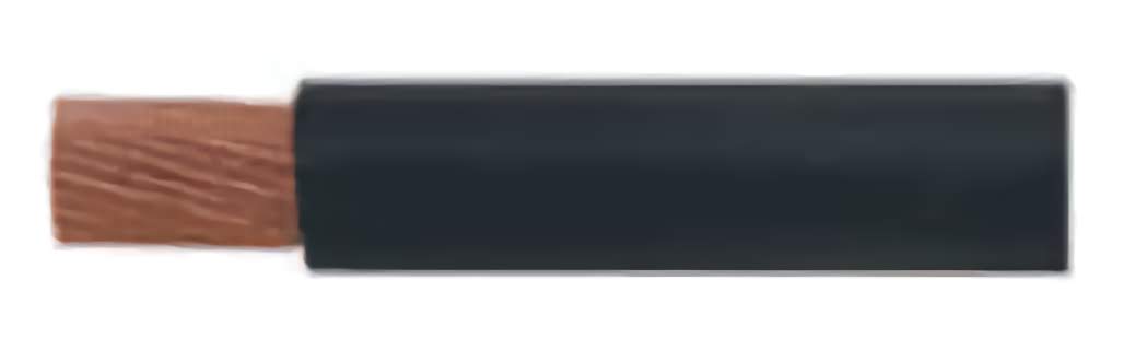 Side view of stripped 4B&S black single core automotive cable showing multi-stranded copper conductor