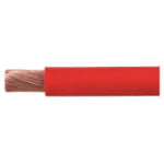 Horizontal view of red 4B&S automotive cable with stripped end showing stranded copper core