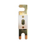 Top-down view of 500A ANL fuse showing gold terminals and ceramic body