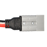 Side profile of 50A Anderson style plug showing mounting holes and strain relief