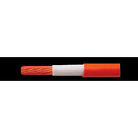 Stripped 50mm² flexible welding cable showing stranded copper core, white insulation and orange NBR sheath