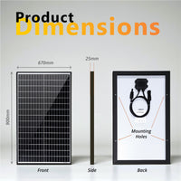 Dimension diagram illustrating solar panel height, width and thickness