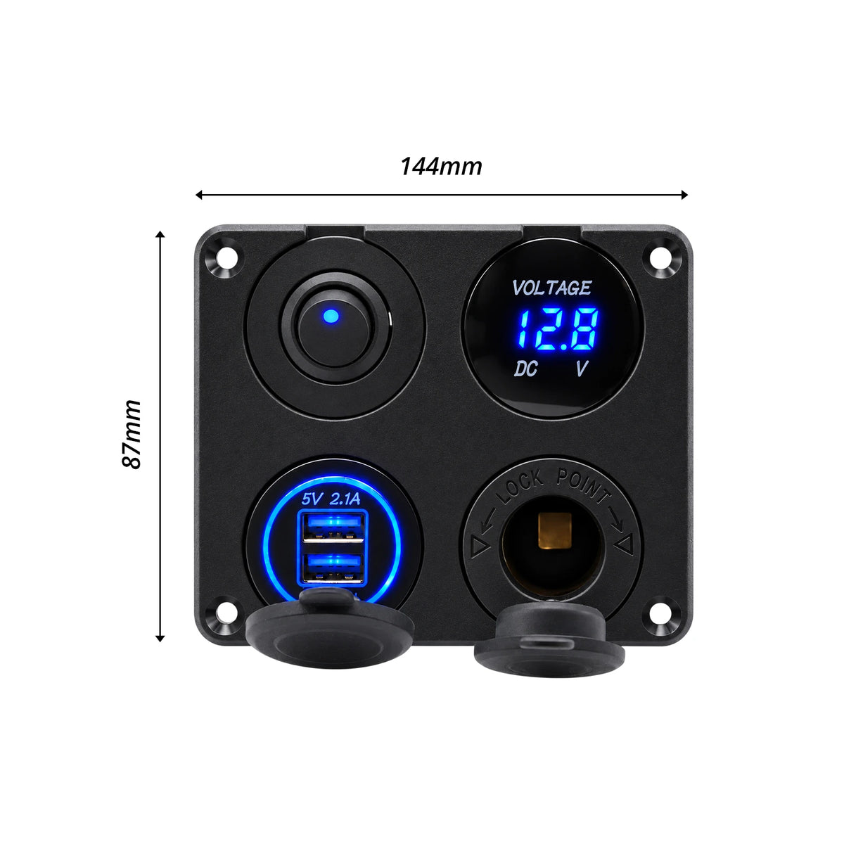 Exotronic Voltmeter, Accessory/Cigarette, Dual USB Socket Flush Mount Panel