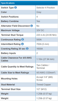 Blue Sea HD-Series Heavy Duty Selector Battery Switch 500A 3
