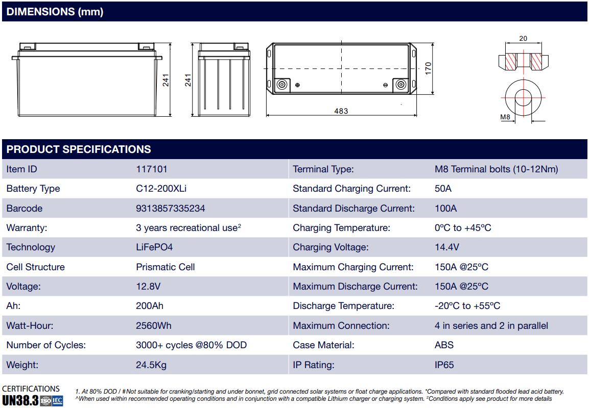 Century 12V 200Ah Lithium Pro Bluetooth Battery 2