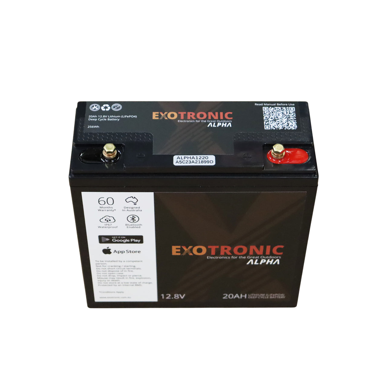 Exotronic 12V 20Ah Alpha IP67 Smart Bluetooth Lithium Battery