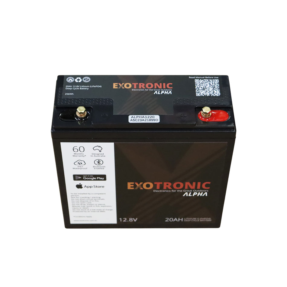 Exotronic 12V 20Ah Alpha IP67 Smart Bluetooth Lithium Battery