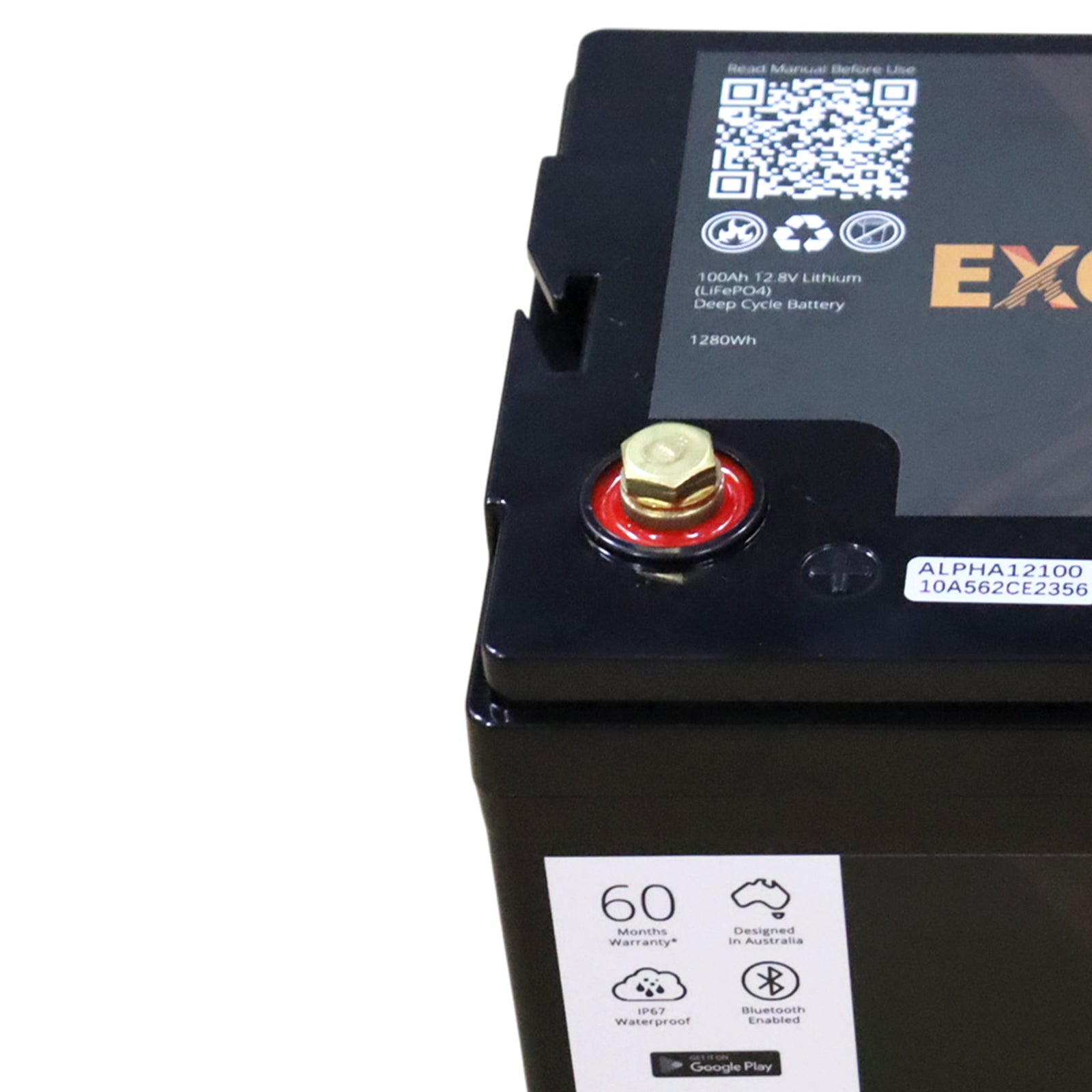 Exotronic 12V 100Ah Alpha IP67 Smart Bluetooth Lithium Battery