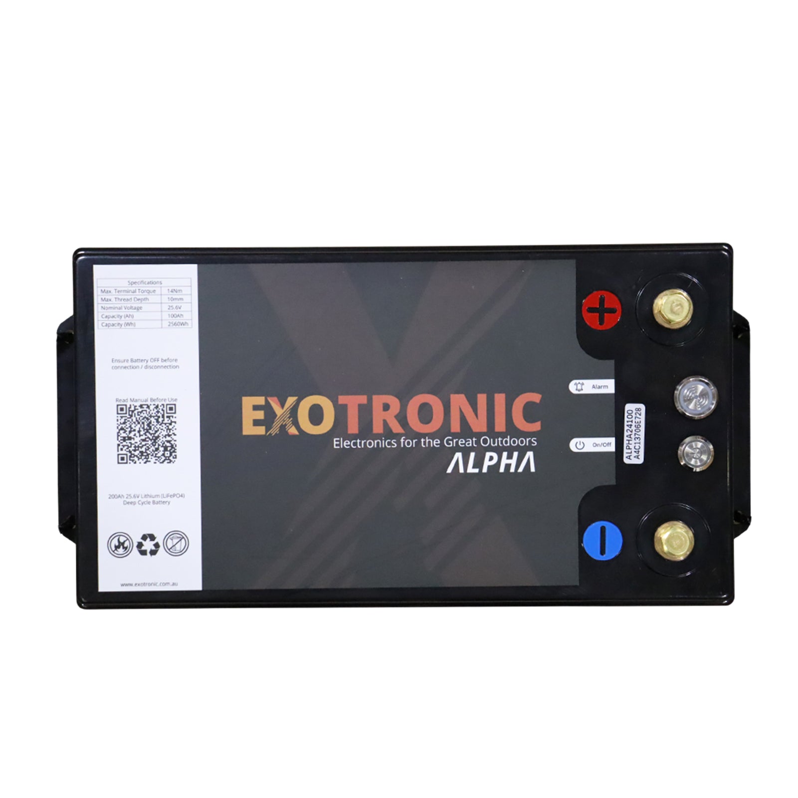 Exotronic 24V 100Ah Alpha IP67 Smart Bluetooth Lithium Battery