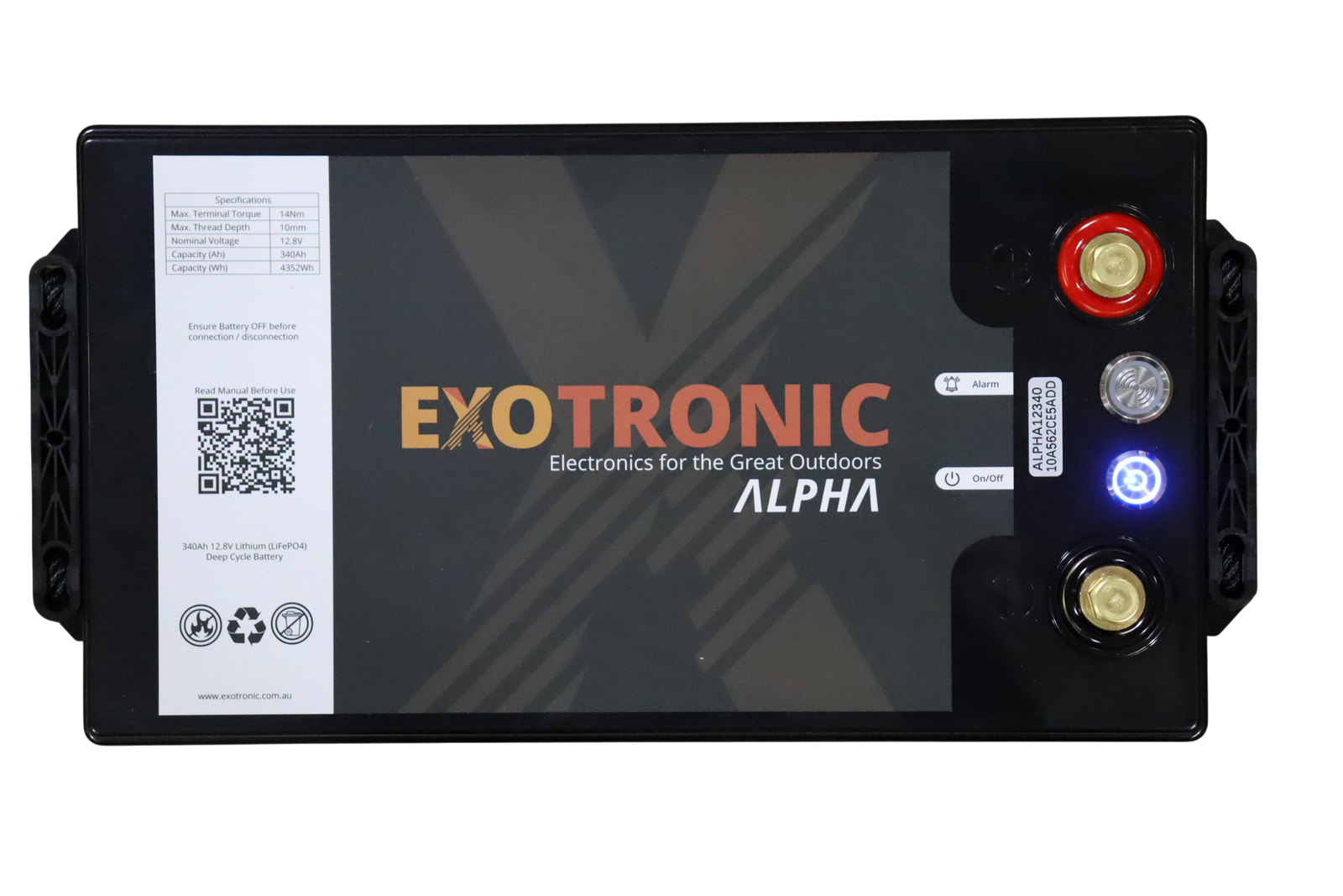 Exotronic 12V 340Ah Alpha IP67 Smart Bluetooth Lithium Battery