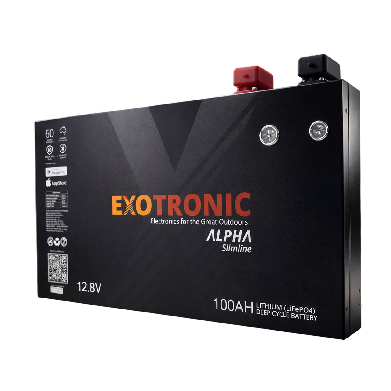 Exotronic 12V 100Ah Alpha Slimline Smart Bluetooth Lithium Battery
