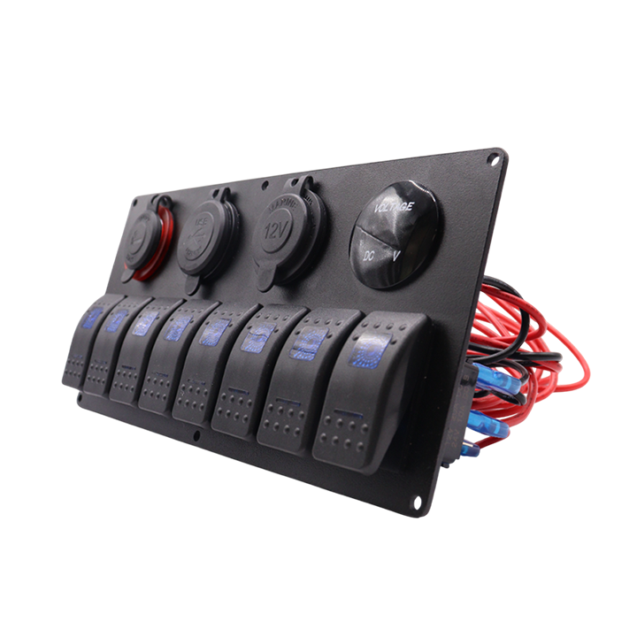 Exotronic 12/24V 8x LED Rocker, Voltmeter, Dual Cigarette Lighter, Dual USB Socket Marine Switch Panel 1