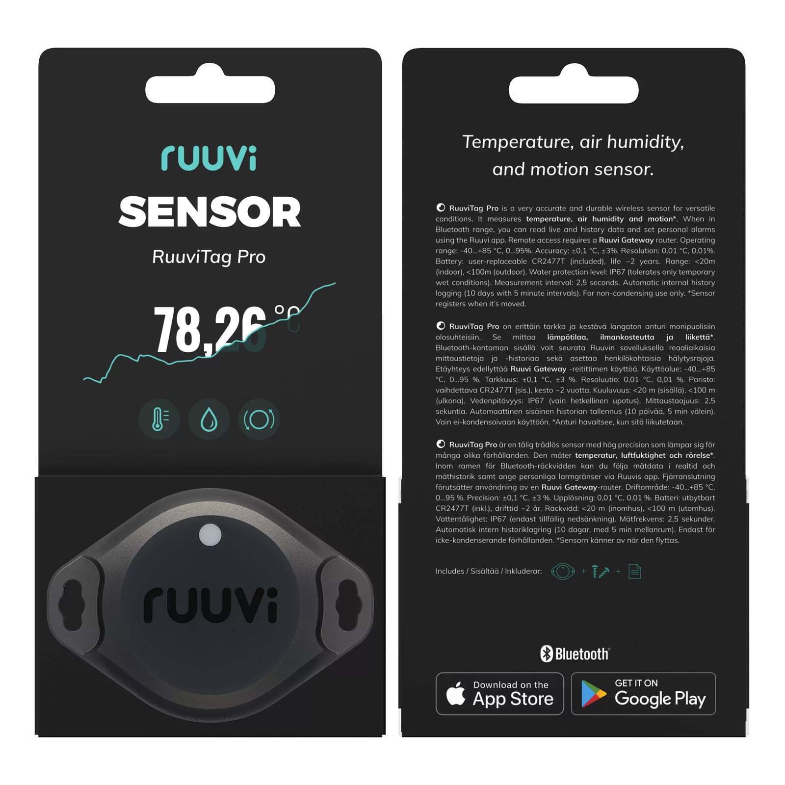 Ruuvi RuuviTag Pro Sensor (3in1) Wireless Temperature, Humidity and Motion 2