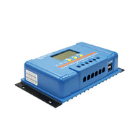 Left side view of Bluesolar charge controller with digital display on a white background