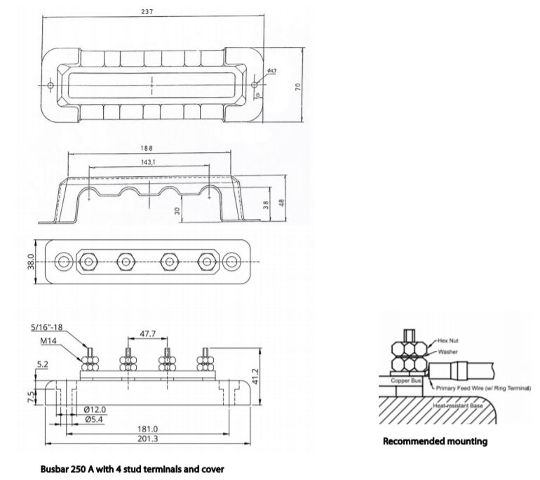Victron Busbar 250A 4P/Terminals & Cover 6
