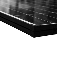 Macro shot of the black aluminium frame corner and panel thickness