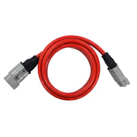 Exotronic Coiled 2m red 8AWG extension lead with grey 50A Anderson-style plugs and dust covers