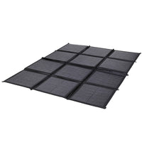 Angled view of the 12-panel folding solar blanket laid out fully