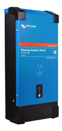 Angled view of the Victron 12V 1600VA smart inverter in blue and black