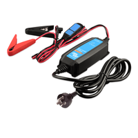 Angled view of the Victron Blue Smart IP65 charger showing compact enclosure and heavy-duty cabling