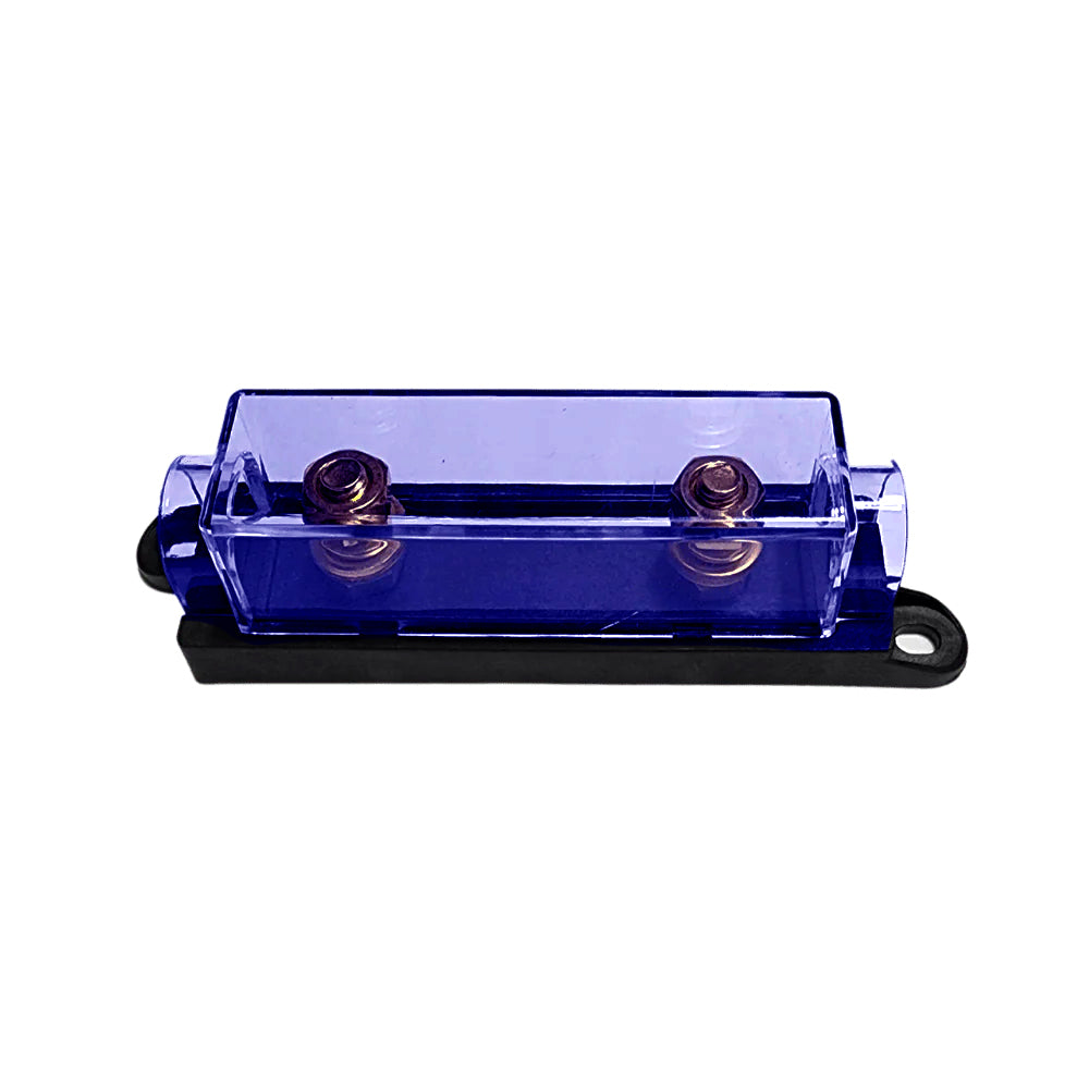 Single ANL fuse holder with clear blue tinted cover and black base
