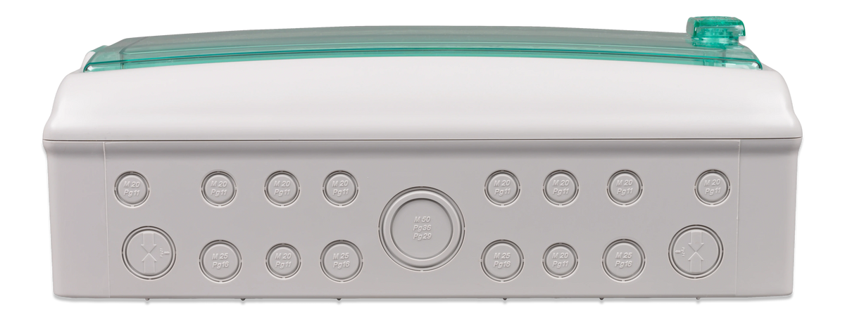 Top view of enclosure showing various pre-marked cable entry knockouts
