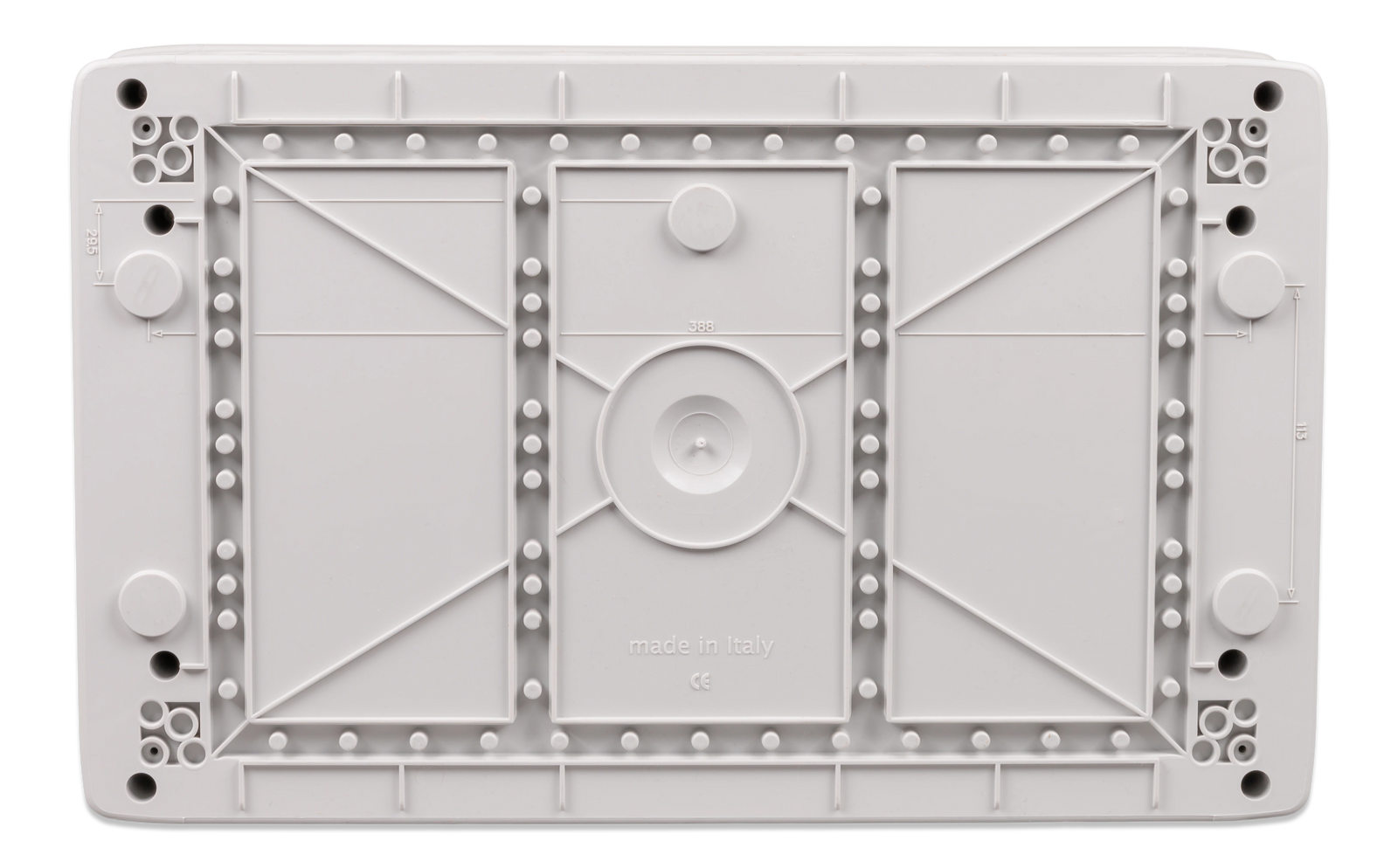 Rear view of the enclosure base with integrated mounting points