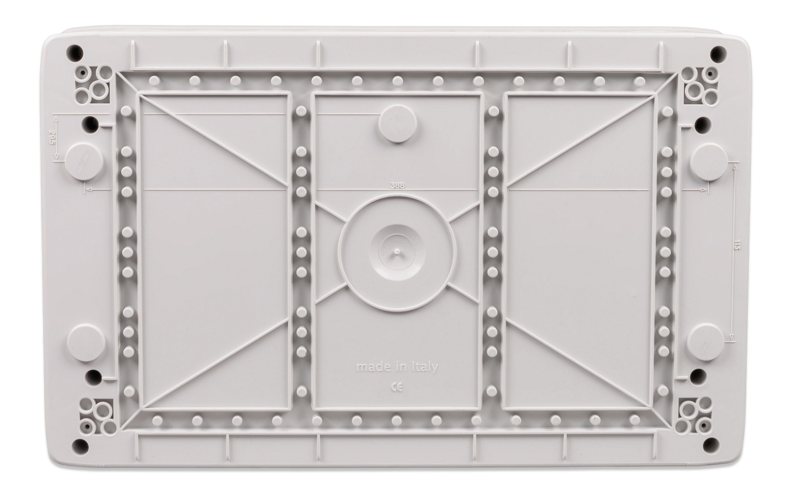 Rear view of the enclosure base with integrated mounting points