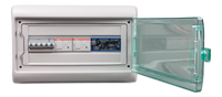 Front view of anti-islanding box with clear protective window open