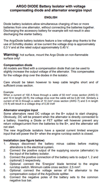 Installation guide and technical description for Victron Argo Diode battery isolators
