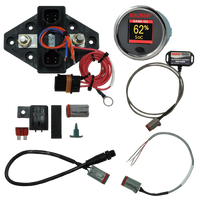 Balmar 12V-48V battery monitor kit showing shunt, round colour display, Bluetooth gateway and NMEA 2000 cables