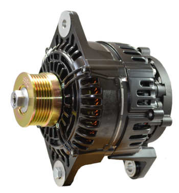 Balmar 97XD Series 24V 120A alternator with black casing, dual-foot saddle mount, and gold K6 serpentine pulley