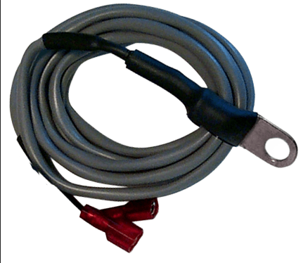 Balmar alternator temperature sensor with coiled 2m grey cable, ring terminal lug, and dual red spade connectors