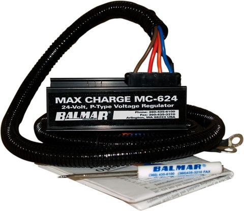 Balmar MC-624 24V alternator regulator with connected wiring harness, magnetic programming tool and manual